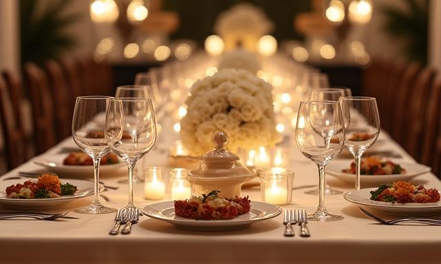 Table de réception élégante pour un mariage gastronomique